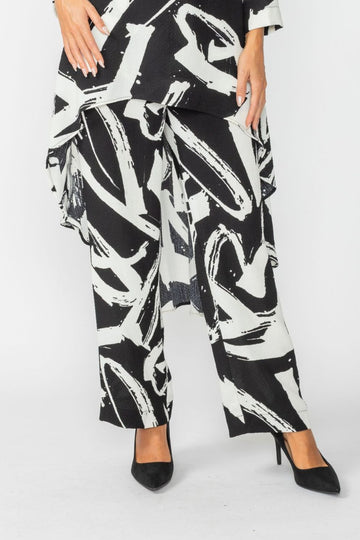 Black Contrast Print Straight Pants